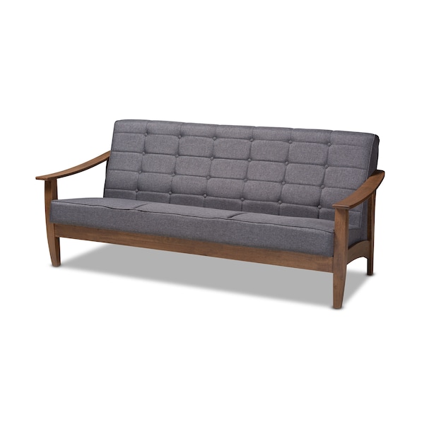 Baxton Studio Larsen Mid-Century Gray Upholstered Walnut Wood Sofa 153-9164